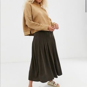 WEEKDAY Dark Brown High Waist Midi Skirt ASOS S